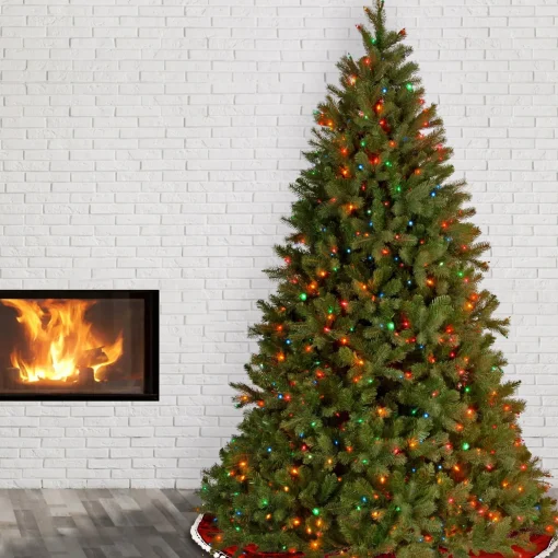 Cheap National Tree Company Pre-Lit 'Feel Real' Artificial Full Downswept Christmas Tree, Green, Douglas Fir, Multicolor Lights, Includes Stand, 6.5 Feet