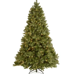 Sale National Tree Company Pre-Lit 'Feel Real' Artificial Full Downswept Christmas Tree, Green, Douglas Fir, White Lights, Includes Stand, 7.5 Feet