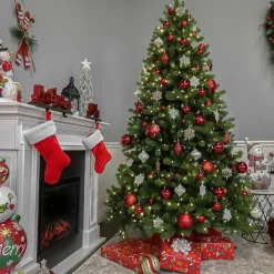 Sale National Tree Company Pre-Lit 'Feel Real' Artificial Full Downswept Christmas Tree, Green, Douglas Fir, White Lights, Includes Stand, 7.5 Feet
