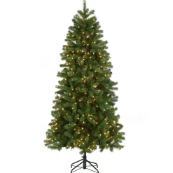 Flash Sale National Tree Company Pre-Lit 'Feel Real' Artificial Slim Downswept Christmas Tree, Green, Douglas Fir, White Lights, Includes Stand, 6.5 Feet