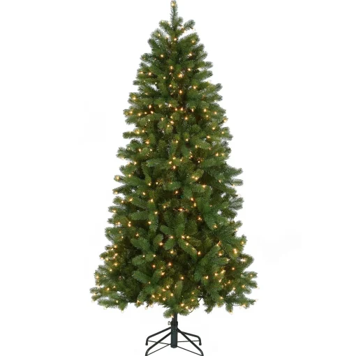 Flash Sale National Tree Company Pre-Lit 'Feel Real' Artificial Slim Downswept Christmas Tree, Green, Douglas Fir, White Lights, Includes Stand, 6.5 Feet