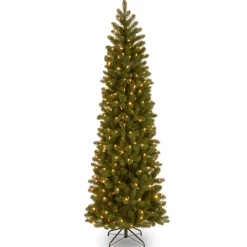 Store National Tree Company Pre-Lit 'Feel Real' Artificial Slim Downswept Christmas Tree, Green, Douglas Fir, Dual Color Led Lights, Includes Stand, 6.5 Feet