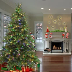 Cheap National Tree Company Pre-Lit 'Feel Real' Artificial Christmas Tree, Ponderosa Fir, Green, Dual Color Led Lights, Includes Stand, 7.5 Feet