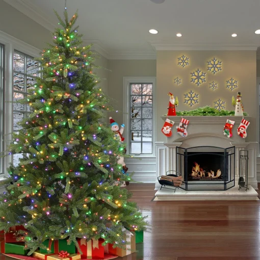 Cheap National Tree Company Pre-Lit 'Feel Real' Artificial Christmas Tree, Ponderosa Fir, Green, Dual Color Led Lights, Includes Stand, 7.5 Feet
