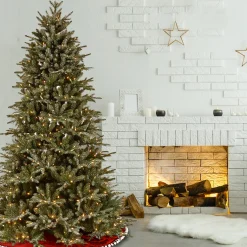 Pre-Lit 'Feel Real' Artificial Christmas Tree, Frosted Geneva, Green, White Lights, Includes Stand, 7.5 Feet^National Tree Company Best