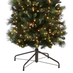 Fashion National Tree Company Pre-Lit 'Feel Real' Artificial Giant Christmas Tree, Green, Carolina Pine, White Lights, Flocked With Pine Cones, Includes Stand, 10 Feet