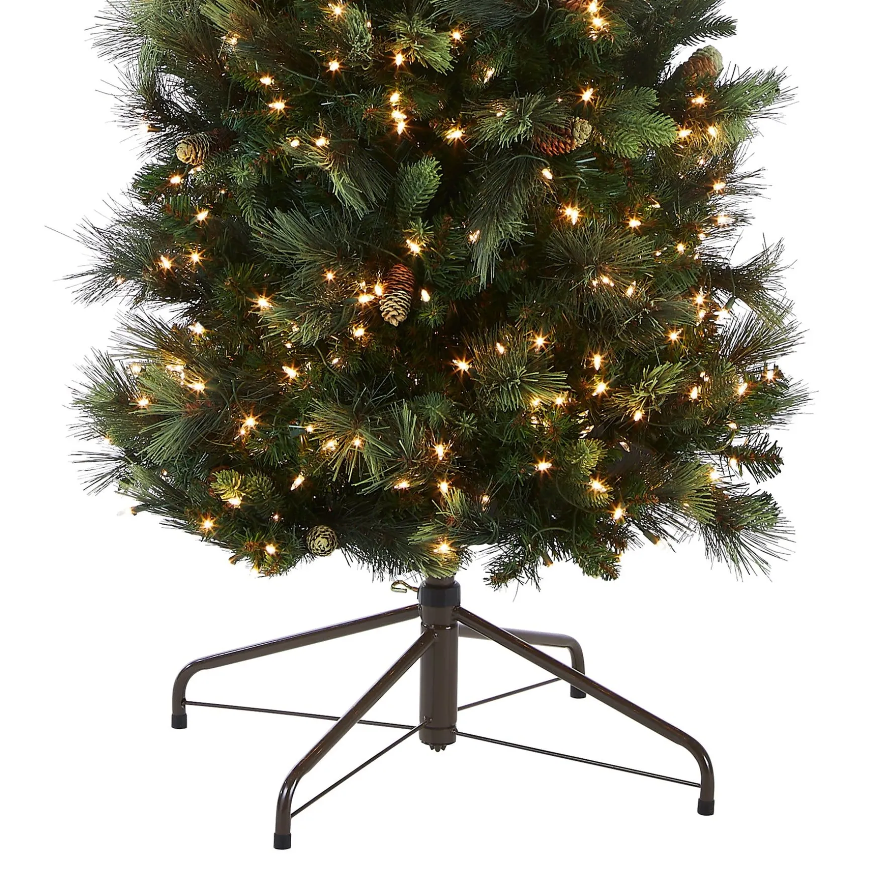 Fashion National Tree Company Pre-Lit 'Feel Real' Artificial Giant Christmas Tree, Green, Carolina Pine, White Lights, Flocked With Pine Cones, Includes Stand, 10 Feet