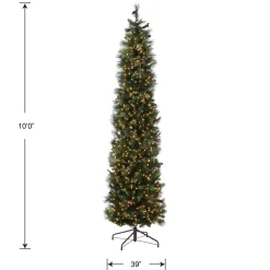 Fashion National Tree Company Pre-Lit 'Feel Real' Artificial Giant Christmas Tree, Green, Carolina Pine, White Lights, Flocked With Pine Cones, Includes Stand, 10 Feet