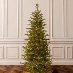Shop National Tree Company Pre-Lit 'Feel Real' Artificial Slim Christmas Tree, Green, Frasier Grande, White Lights, Includes Stand, 7.5 Feet