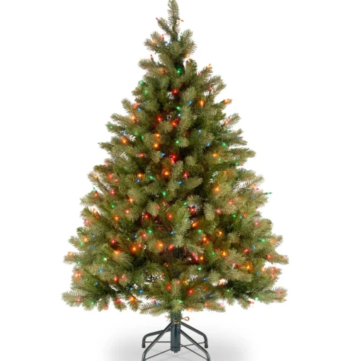 Outlet National Tree Company Pre-Lit 'Feel Real' Artificial Full Downswept Christmas Tree, Green, Douglas Fir, Multicolor Lights, Includes Stand, 4.5 Feet