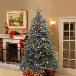 Pre-Lit 'Feel Real' Artificial Christmas Tree, Ponderosa Fir, Blue, Dual Color Led Lights, Includes Stand, 7.5 Feet^National Tree Company Shop