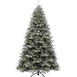 Store National Tree Company Pre-Lit 'Feel Real' Artificial Christmas Tree, Snowy Stonington Fir, Green, Dual Color Led Lights, Includes Stand, 7.5 Feet