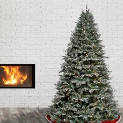 Store National Tree Company Pre-Lit 'Feel Real' Artificial Christmas Tree, Snowy Stonington Fir, Green, Dual Color Led Lights, Includes Stand, 7.5 Feet