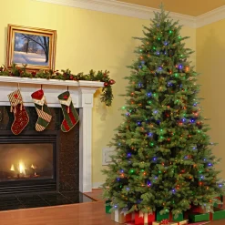 Pre-Lit 'Feel Real' Artificial Full Christmas Tree, Green, Princeton Fraser Fir, Dual Color Led Lights, Includes Powerconnect And Stand, 9 Feet^National Tree Company Clearance