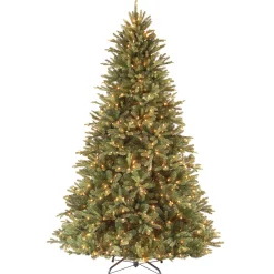 Fashion National Tree Company Pre-Lit 'Feel Real' Artificial Medium Christmas Tree, Gren, Tiffany Fir, White Lights, Includes Stand, 7.5 Feet