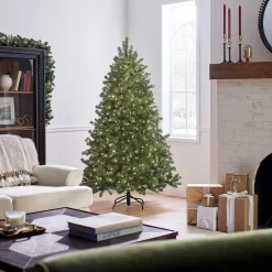 Cheap National Tree Company Pre-Lit 'Feel Real' Artificial Full Downswept Christmas Tree, Green, Douglas Fir, White Lights, Includes Stand, 6 Feet