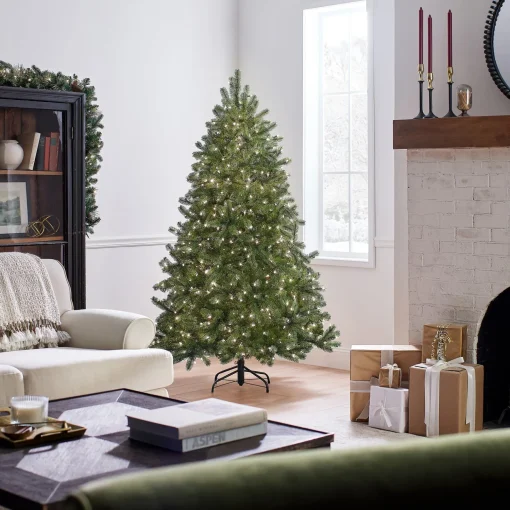 Cheap National Tree Company Pre-Lit 'Feel Real' Artificial Full Downswept Christmas Tree, Green, Douglas Fir, White Lights, Includes Stand, 6 Feet