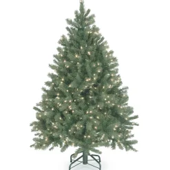 Pre-Lit 'Feel Real' Artificial Full Downswept Christmas Tree, Green, Douglas Blue Fir, White Lights, Includes Stand, 4.5 Feet^National Tree Company Sale
