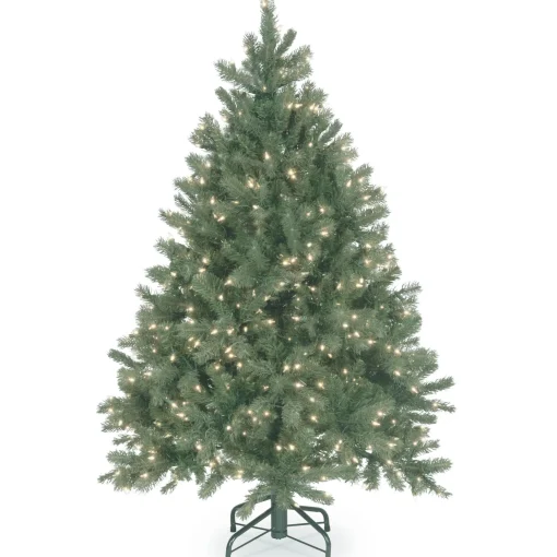 Pre-Lit 'Feel Real' Artificial Full Downswept Christmas Tree, Green, Douglas Blue Fir, White Lights, Includes Stand, 4.5 Feet^National Tree Company Sale