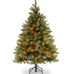 Pre-Lit 'Feel Real' Artificial Full Downswept Christmas Tree, Green, Douglas Fir, Multicolor Lights, Includes Stand, 4.5 Feet^National Tree Company Online