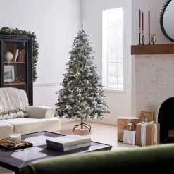 Shop National Tree Company Pre-Lit 'Feel Real' Artificial Christmas Tree, Everest Fir, Green, White Lights, Includes Stand, 6.5 Feet