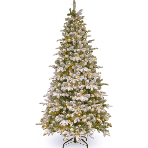 Shop National Tree Company Pre-Lit 'Feel Real' Artificial Christmas Tree, Everest Fir, Green, White Lights, Includes Stand, 6.5 Feet