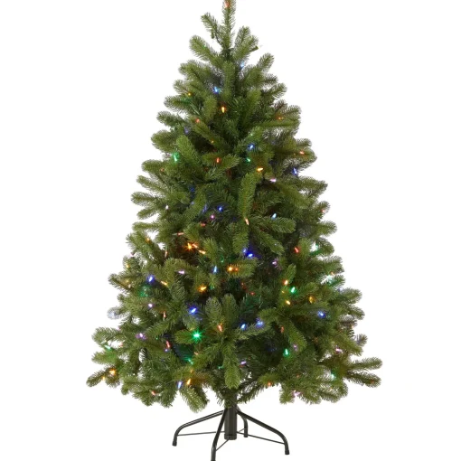 Best National Tree Company Pre-Lit 'Feel Real' Artificial Full Downswept Christmas Tree, Green, Douglas Fir, Dual Color Led Lights, Includes Stand, 4.5 Feet
