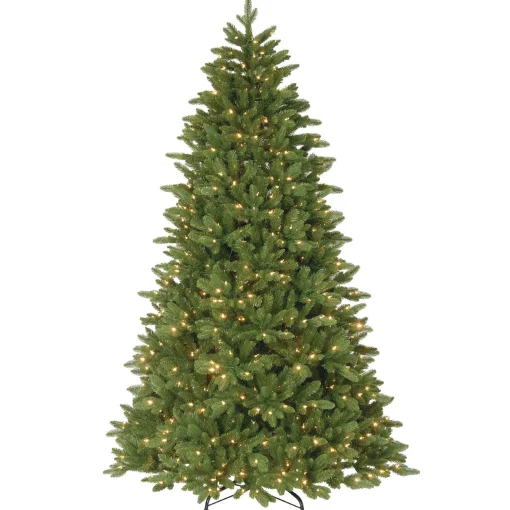 Hot National Tree Company Pre-Lit 'Feel Real' Artificial Christmas Tree, Ridgewood Spruce, Green, White Lights, Includes Stand, 7.5 Feet