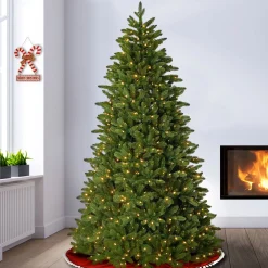 Hot National Tree Company Pre-Lit 'Feel Real' Artificial Christmas Tree, Ridgewood Spruce, Green, White Lights, Includes Stand, 7.5 Feet