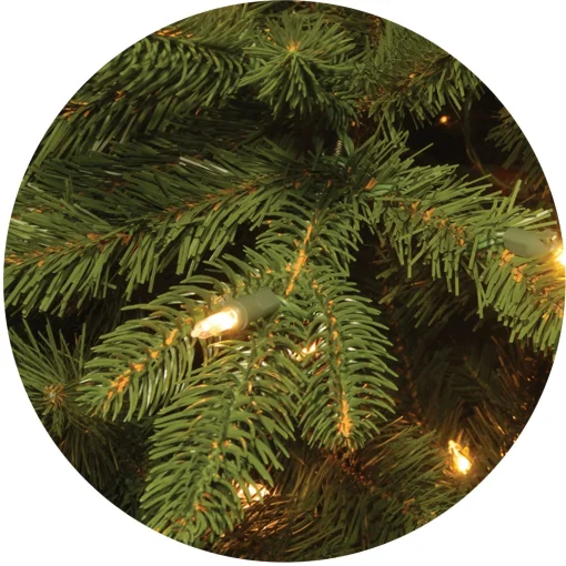 Hot National Tree Company Pre-Lit 'Feel Real' Artificial Christmas Tree, Ridgewood Spruce, Green, White Lights, Includes Stand, 7.5 Feet