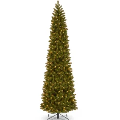 New National Tree Company Pre-Lit 'Feel Real' Artificial Giant Slim Downswept Christmas Tree, Green, Douglas Fir, Dual Color Led Lights, Includes Stand, 12 Feet
