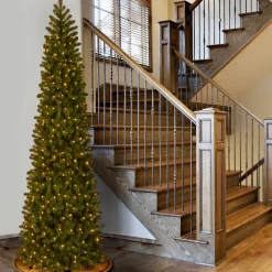 New National Tree Company Pre-Lit 'Feel Real' Artificial Giant Slim Downswept Christmas Tree, Green, Douglas Fir, Dual Color Led Lights, Includes Stand, 12 Feet
