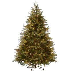 Sale National Tree Company Pre-Lit 'Feel Real' Artificial Medium Christmas Tree, Green, Nordic Spruce, White Lights, Includes Stand, 7.5 Feet