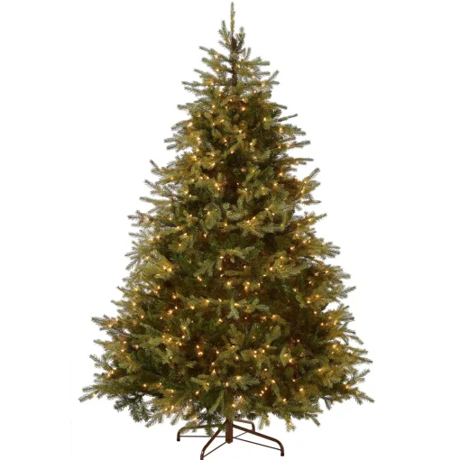 Sale National Tree Company Pre-Lit 'Feel Real' Artificial Medium Christmas Tree, Green, Nordic Spruce, White Lights, Includes Stand, 7.5 Feet