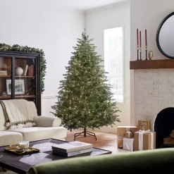 Sale National Tree Company Pre-Lit 'Feel Real' Artificial Medium Christmas Tree, Green, Nordic Spruce, White Lights, Includes Stand, 7.5 Feet