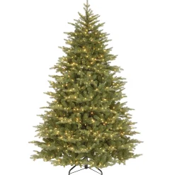 Sale National Tree Company Pre-Lit 'Feel Real' Artificial Medium Christmas Tree, Green, Nordic Spruce, White Lights, Includes Stand, 7.5 Feet