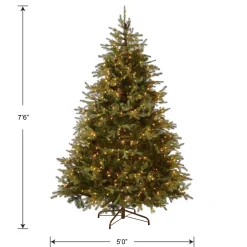 Sale National Tree Company Pre-Lit 'Feel Real' Artificial Medium Christmas Tree, Green, Nordic Spruce, White Lights, Includes Stand, 7.5 Feet