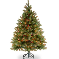 Cheap National Tree Company Pre-Lit 'Feel Real' Artificial Full Downswept Christmas Tree, Green, Douglas Fir, Multicolor Lights, Includes Stand, 4.5 Feet