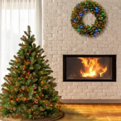 Cheap National Tree Company Pre-Lit 'Feel Real' Artificial Full Downswept Christmas Tree, Green, Douglas Fir, Multicolor Lights, Includes Stand, 4.5 Feet