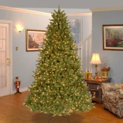 Best National Tree Company Pre-Lit 'Feel Real' Artificial Christmas Tree, Grande Fir, Green, White Lights, Includes Stand, 7.5 Feet