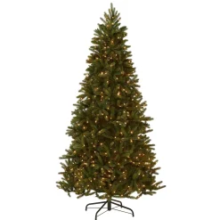 Best National Tree Company Pre-Lit 'Feel Real' Artificial Christmas Tree, Grande Fir, Green, White Lights, Includes Stand, 7.5 Feet