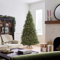 Best National Tree Company Pre-Lit 'Feel Real' Artificial Christmas Tree, Grande Fir, Green, White Lights, Includes Stand, 7.5 Feet