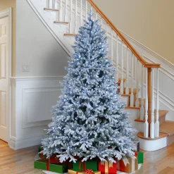 Flash Sale National Tree Company Pre-Lit 'Feel Real' Artificial Christmas Tree, Snowy Hamilton Spruce, Green, White Lights, Includes Stand, 7.5 Feet