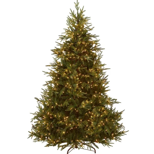 Hot National Tree Company Pre-Lit 'Feel Real' Artificial Full Christmas Tree, Green, Frasier Grande, White Lights, Includes Stand, 7.5 Feet