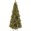 New National Tree Company Pre-Lit 'Feel Real' Artificial Slim Christmas Tree, Colonial Fir, Green, White Lights, Includes Stand, 7.5 Feet