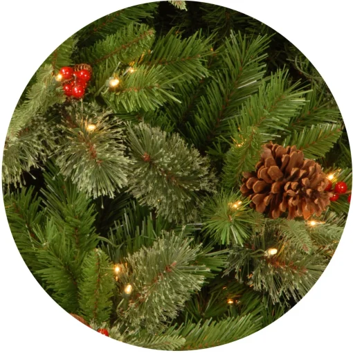 New National Tree Company Pre-Lit 'Feel Real' Artificial Slim Christmas Tree, Colonial Fir, Green, White Lights, Includes Stand, 7.5 Feet