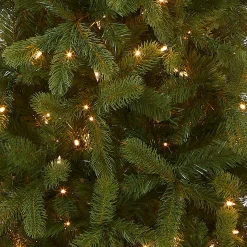 Discount National Tree Company Pre-Lit 'Feel Real' Artificial Slim Downswept Christmas Tree, Green, Douglas Fir, White Lights, Includes Stand, 9 Feet