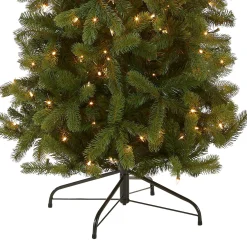 Discount National Tree Company Pre-Lit 'Feel Real' Artificial Slim Downswept Christmas Tree, Green, Douglas Fir, White Lights, Includes Stand, 9 Feet