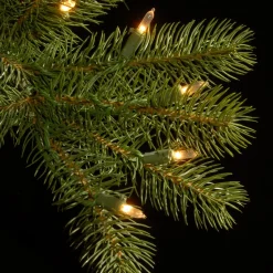 Discount National Tree Company Pre-Lit 'Feel Real' Artificial Slim Downswept Christmas Tree, Green, Douglas Fir, White Lights, Includes Stand, 9 Feet
