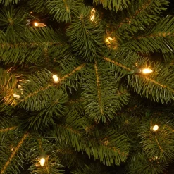 Discount National Tree Company Pre-Lit 'Feel Real' Artificial Slim Downswept Christmas Tree, Green, Douglas Fir, White Lights, Includes Stand, 9 Feet